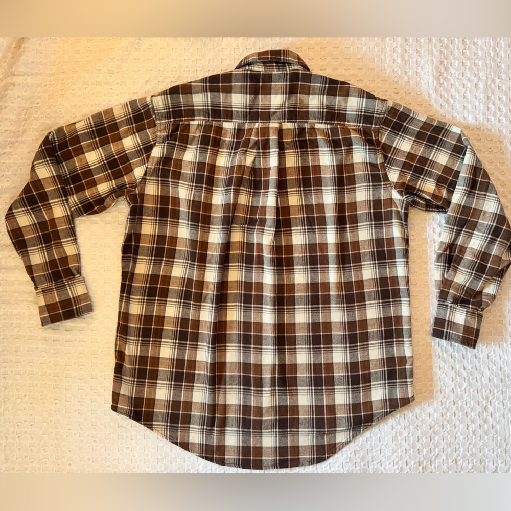 Cabela’s Plaid Flannel Button Down Shirt Brown Cream Cotton Long Sleeve Medium - Picture 5 of 7